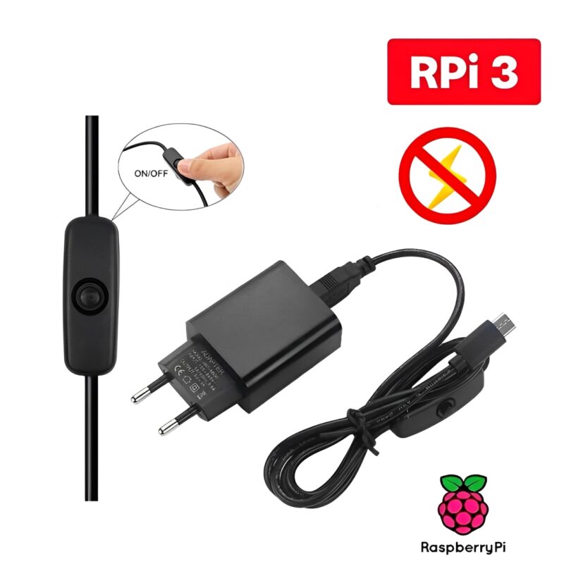Fonte Raspberry Pi3 Pi 3 B E B+ 5v c/Botão Liga e Desliga