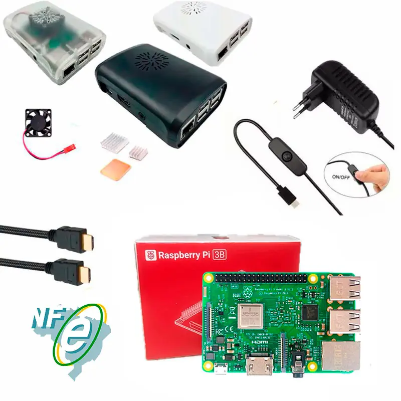 Kit Raspberry Pi 3 Model B c/ Case, Fonte, Cooler e Dissipadores
