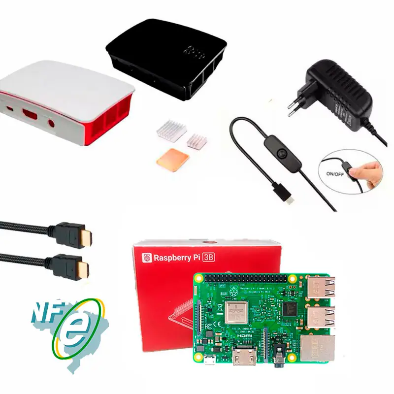 Kit Raspberry Pi 3 Model B c/ Case Oficial, Fonte e Dissipadores